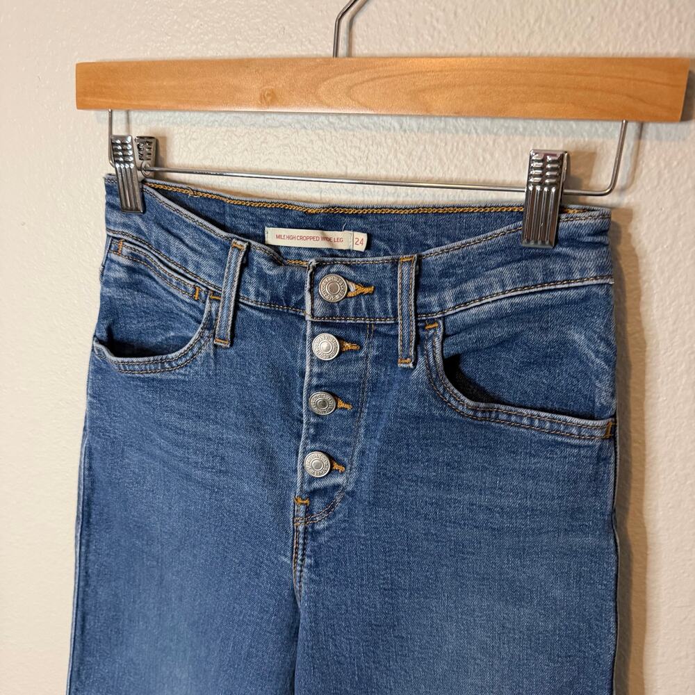 Levi's Mile High Cropped Wide Leg Jeans Button Fly Women's Size 24 - Picture 3 of 7